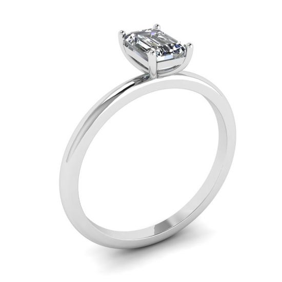 Emerald Cut Diamond Ring White Gold,  Enlarge image 4