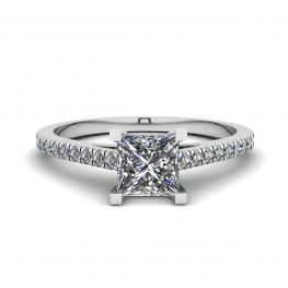 Princess Cut Scalloped Pave Engagement Ring