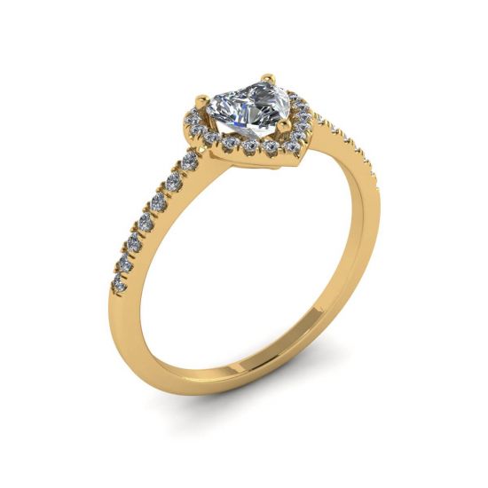 Heart Diamond Halo Engagement Ring Yellow Gold,  Enlarge image 4