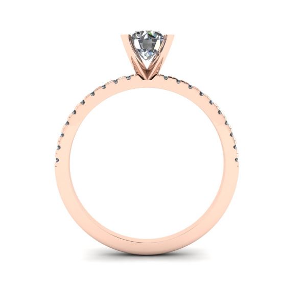 Classic Round Diamond Ring with thin side pave Rose Gold, More Image 0