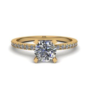 Classic Round Diamond Ring with thin side pave Yellow Gold