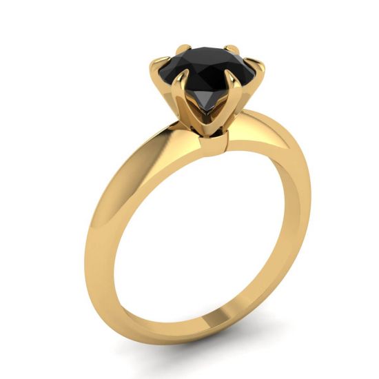 Engagement Ring Yellow Gold  1 carat Black Diamond ,  Enlarge image 4