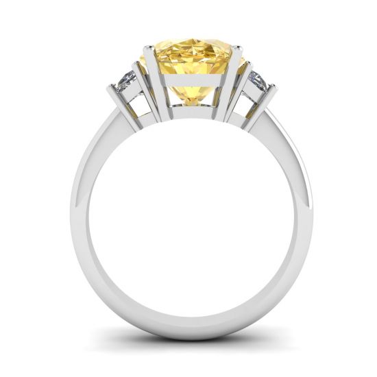 Oval Yellow Diamond with Side Half-Moon White Diamonds Ring White Gold,  Enlarge image 2
