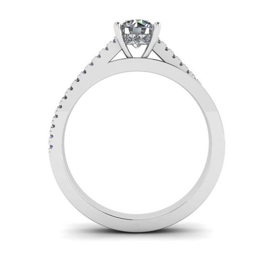 Asymmetrical Side Pave Engagement Ring White Gold,  Enlarge image 2