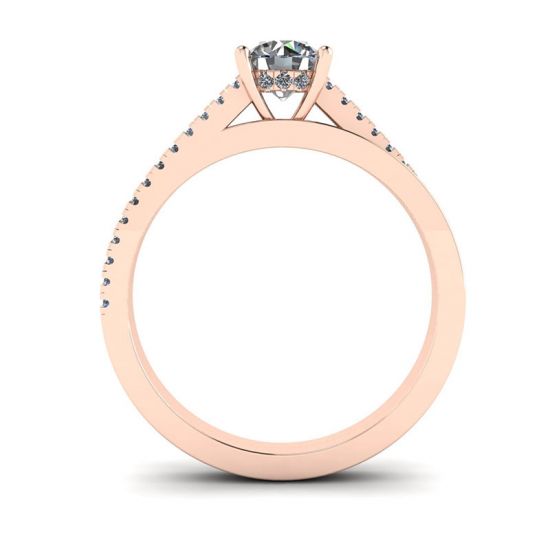 Asymmetrical Side Pave Engagement Ring Rose Gold,  Enlarge image 2