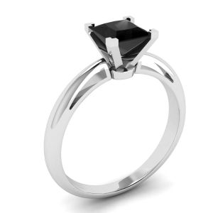 1 Carat Black Diamond Solitaire Ring White Gold - Photo 3