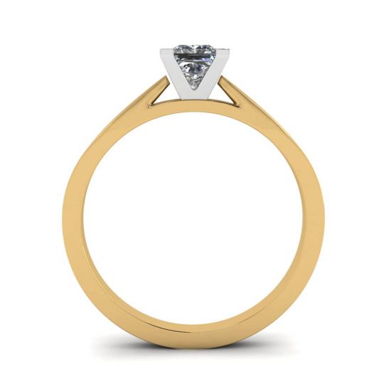Futuristic Style Princess Cut Diamond Ring in Yellow Gold,  Enlarge image 2
