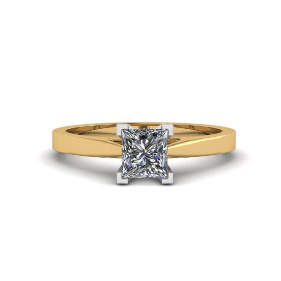 Futuristic Style Princess Cut Diamond Ring in Yellow Gold, Enlarge image 1