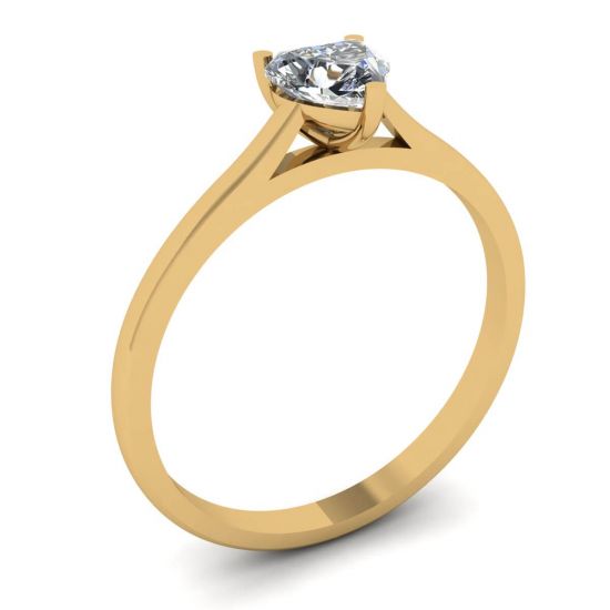 Simple Flat Ring with Heart Diamond Yellow Gold,  Enlarge image 4