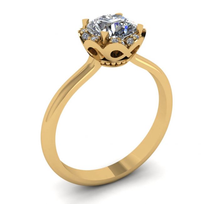 Lace Flower Cushion Diamond Ring Yellow Gold - Photo 1