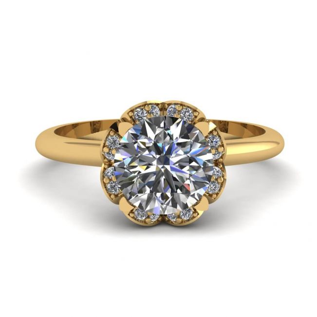 Lace Flower Cushion Diamond Ring Yellow Gold