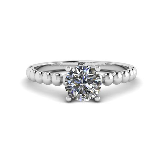 Round Diamond Solitaire on Beaded Ring in White Gold, Enlarge image 1