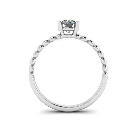 Round Diamond Solitaire on Beaded Ring in White Gold,  Enlarge image 2