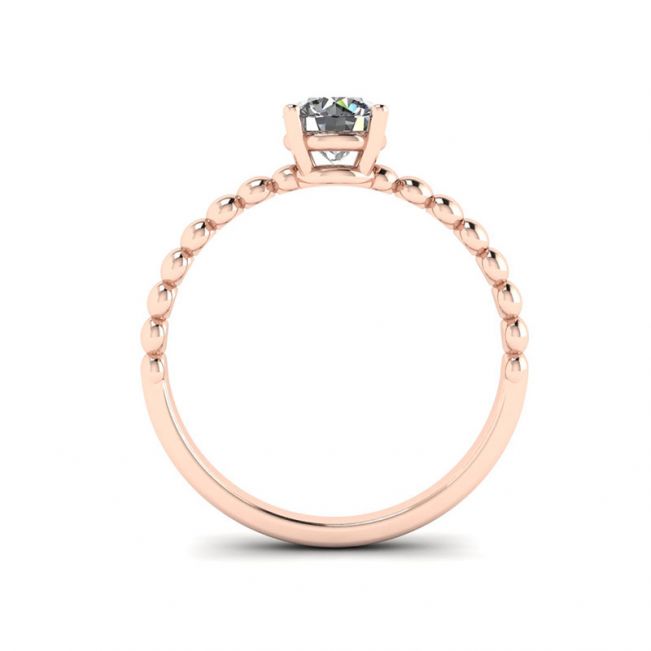 Round Diamond Solitaire on Beaded Ring in Rose Gold - Photo 1