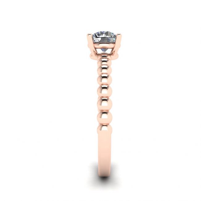 Round Diamond Solitaire on Beaded Ring in Rose Gold - Photo 2
