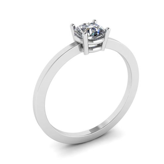 Round Diamond Solitaire Simple 18K White Gold Ring,  Enlarge image 4