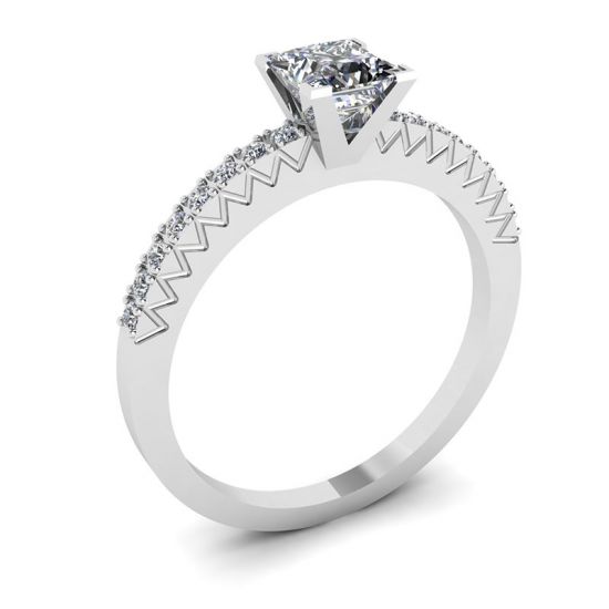 Princess Cut Diamond Ring in V with Side Pave,  Enlarge image 4