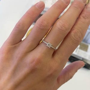 Princess Cut Diamond Ring with Side Pave in 18K Yellow Gold - Photo 4