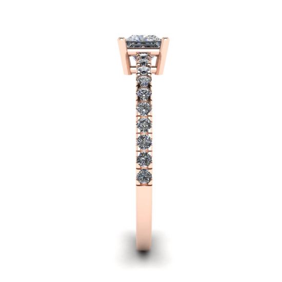 Princess Cut Diamond Ring with Side Pave in 18K Rose Gold,  Enlarge image 3