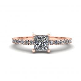 Princess Cut Diamond Ring with Side Pave in 18K Rose Gold