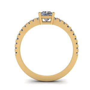 Princess Cut Diamond Ring with Side Pave in 18K Yellow Gold - Photo 1