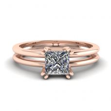 Contemporary Princess Cut Engagement Double Ring Rose Gold