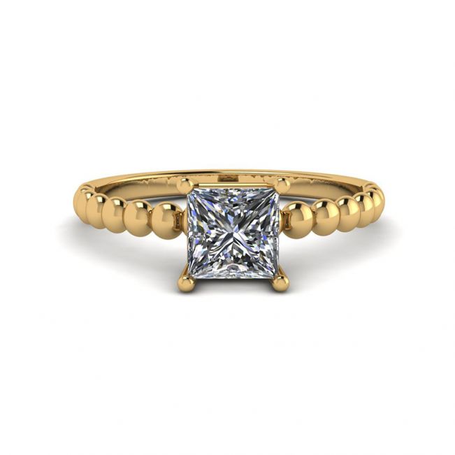 Bearded Ring with Princess Cut Diamond in 18K Yellow Gold