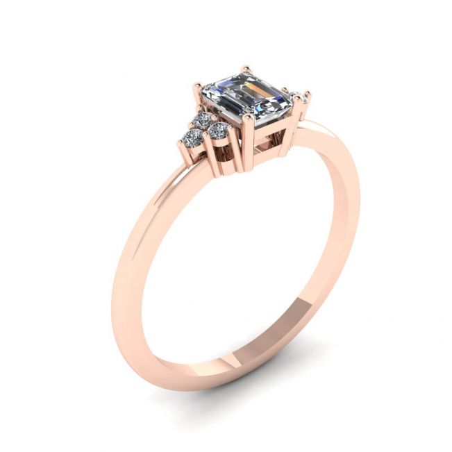 Emerald Cut Diamond Ring with Side Diamonds Rose Gold - Photo 3