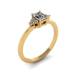 Emerald Cut Diamond Ring with Side Diamonds Yellow Gold - Photo 3