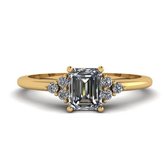 Emerald Cut Diamond Ring with Side Diamonds Yellow Gold