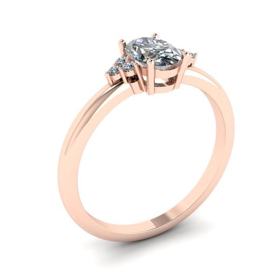 Oval Diamond with 3 Side Diamonds Ring Rose Gold,  Enlarge image 4
