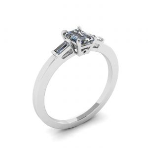 Emerald Cut and Side Baguette Diamond Ring - Photo 3