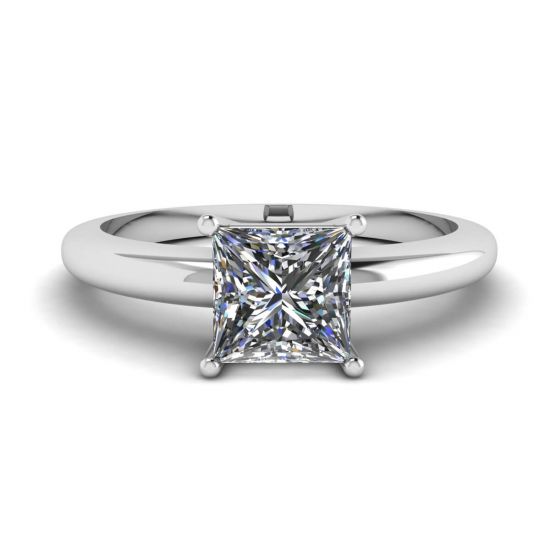Princess Cut Simple Solitaire Ring in White Gold, Image 1