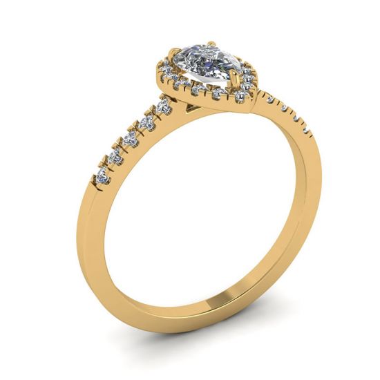 Halo Diamond Pear Shape Ring in 18K Yellow Gold,  Enlarge image 4