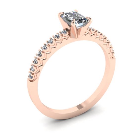 18K Rose Gold Ring with Emerald Cut Diamond,  Enlarge image 4