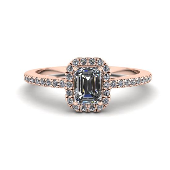 Emerald Cut Diamond Ring with Halo Rose Gold, Image 1