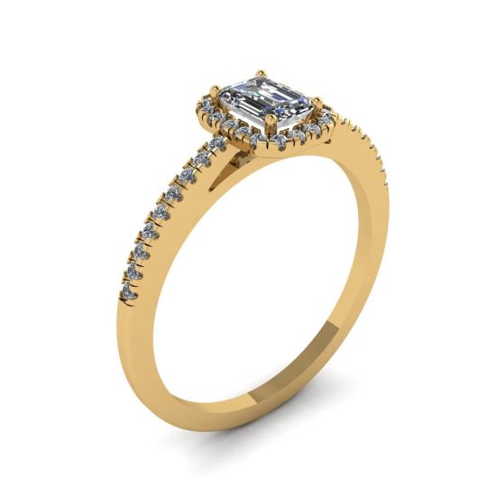 Emerald Cut Diamond Ring with Halo Yellow Gold,  Enlarge image 4