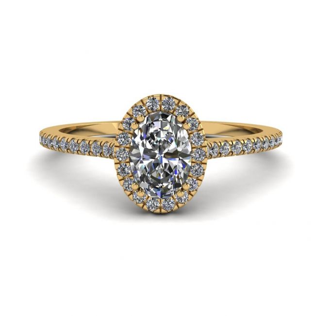 Halo Diamond Oval Cut Ring in 18K Yellow Gold