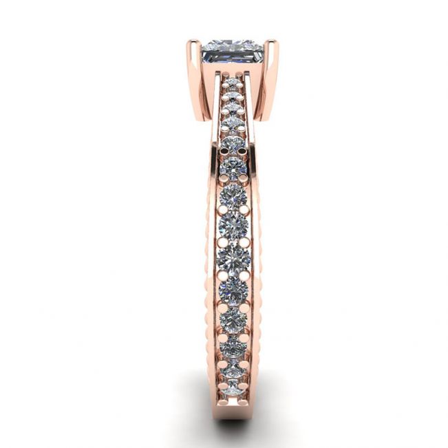 Oriental Style Princess Diamond Ring with Pave in 18K Rose Gold - Photo 2