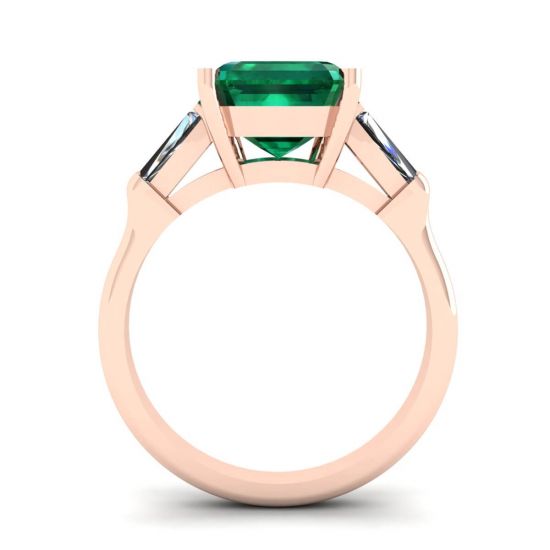 3 carat Emerald Ring with Side Diamonds Baguette Rose Gold,  Enlarge image 2