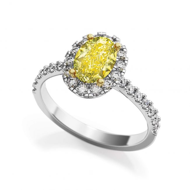 1.13 ct Oval Yellow Diamond Ring with Diamond Halo - Photo 2