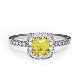 Cushion 1/2 ct Yellow Diamond Ring with Halo