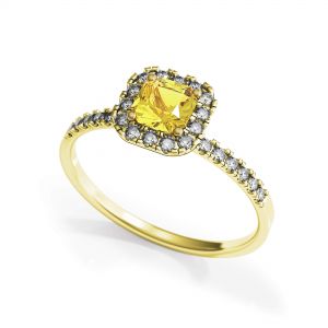 Cushion 0.5 ct Yellow Diamond Ring with Halo Yellow Gold - Photo 3
