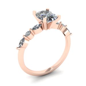 Oval Diamond Side Marquise and Round Stones Ring Rose Gold - Photo 3