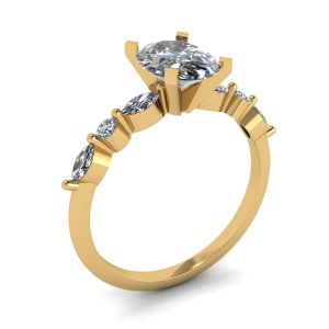 Oval Diamond Side Marquise and Round Stones Ring Yellow Gold - Photo 3