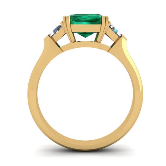 3 carat Emerald Ring with Triangle Side Diamonds Yellow Gold, More Image 0