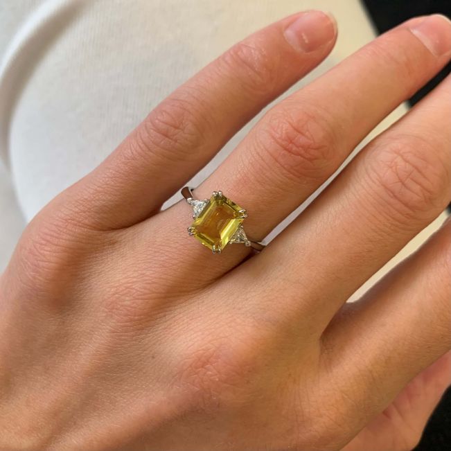 Emerald Cut Yellow Sapphire Ring White Gold - Photo 5