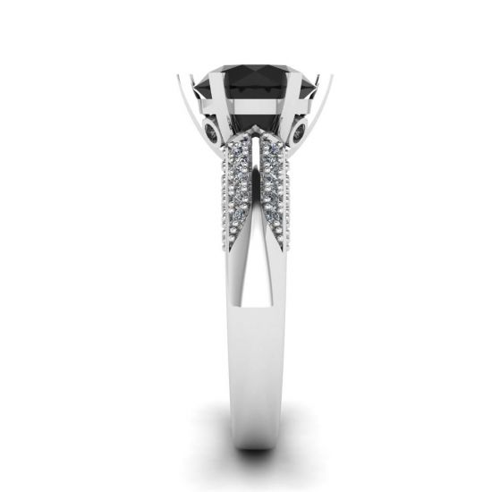 6-Prong Black Diamond with Duo-color Pave Ring White Gold, More Image 1