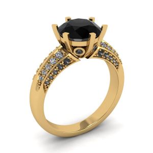 6-Prong Black Diamond with Duo-color Pave Ring  Yellow Gold - Photo 3