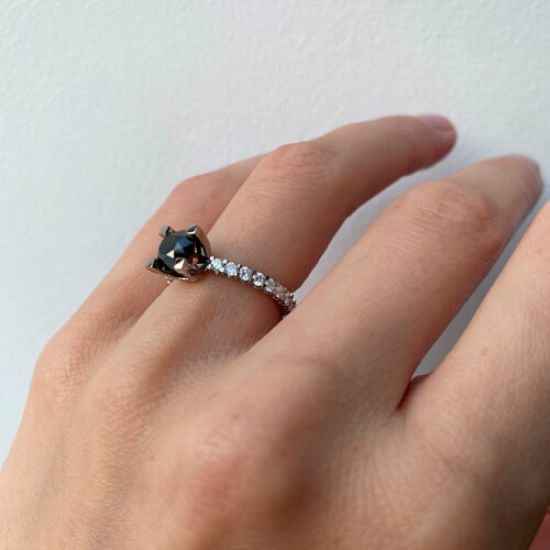 Round Black Diamond Ring with Side and Hidden Pave,  Enlarge image 7